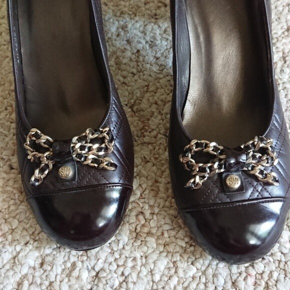 Stuart Weitzman brown Quilted Pumps With Bow size 8.5M - Picture 5 of 11